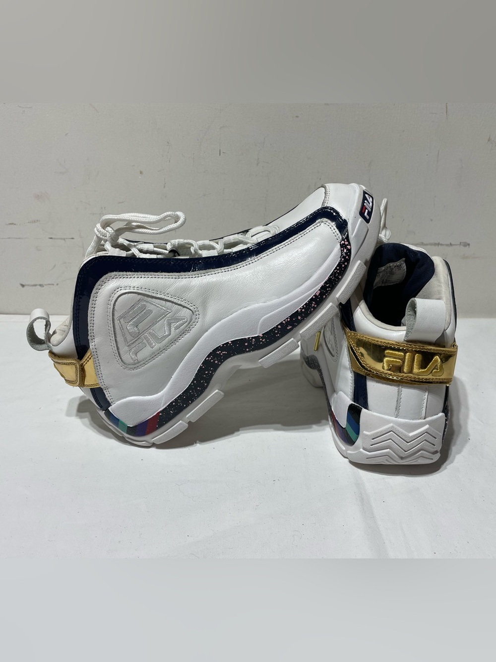 Fila Grant Hill 2 Hall of Fame Shoes Mens 10 White Gold Navy 1BM00581-125